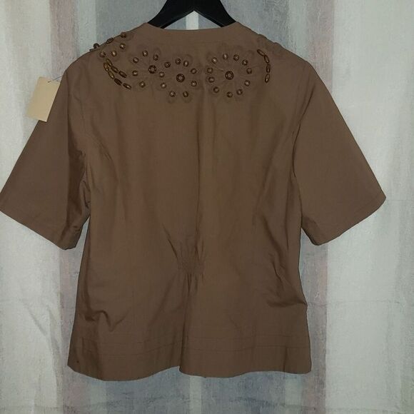 Coldwater Creek Beaded Safari Jacket Size 14 Light Open Front Tan Cotton NWT - Picture 7 of 12